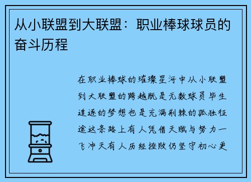 从小联盟到大联盟：职业棒球球员的奋斗历程